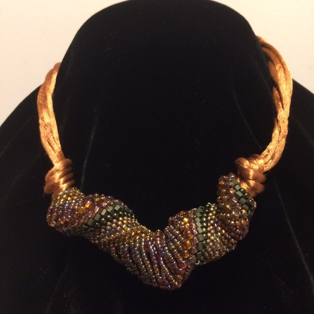 Free Form Artistic Beaded Choker Fused Glass Clasp - Picture 6 of 7